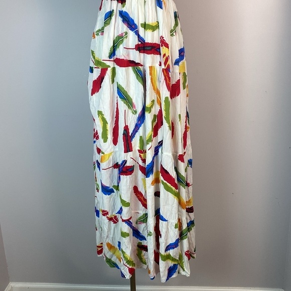 Boho Feather print multi color maxi dress size small - Picture 3 of 13